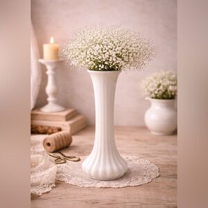 Hoosier Vintage Milk‎ Glass Flower Vase 9” Tall